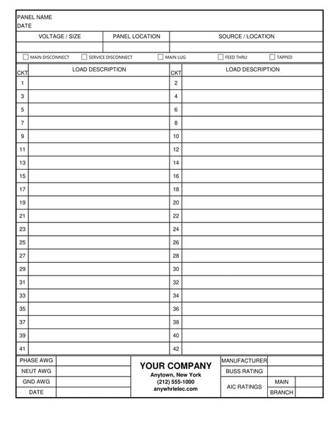 fillable electrical panel schedule template